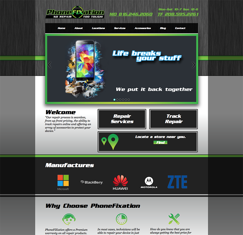 Phonefixation mobile repair shop website designed by LifeSpring Design