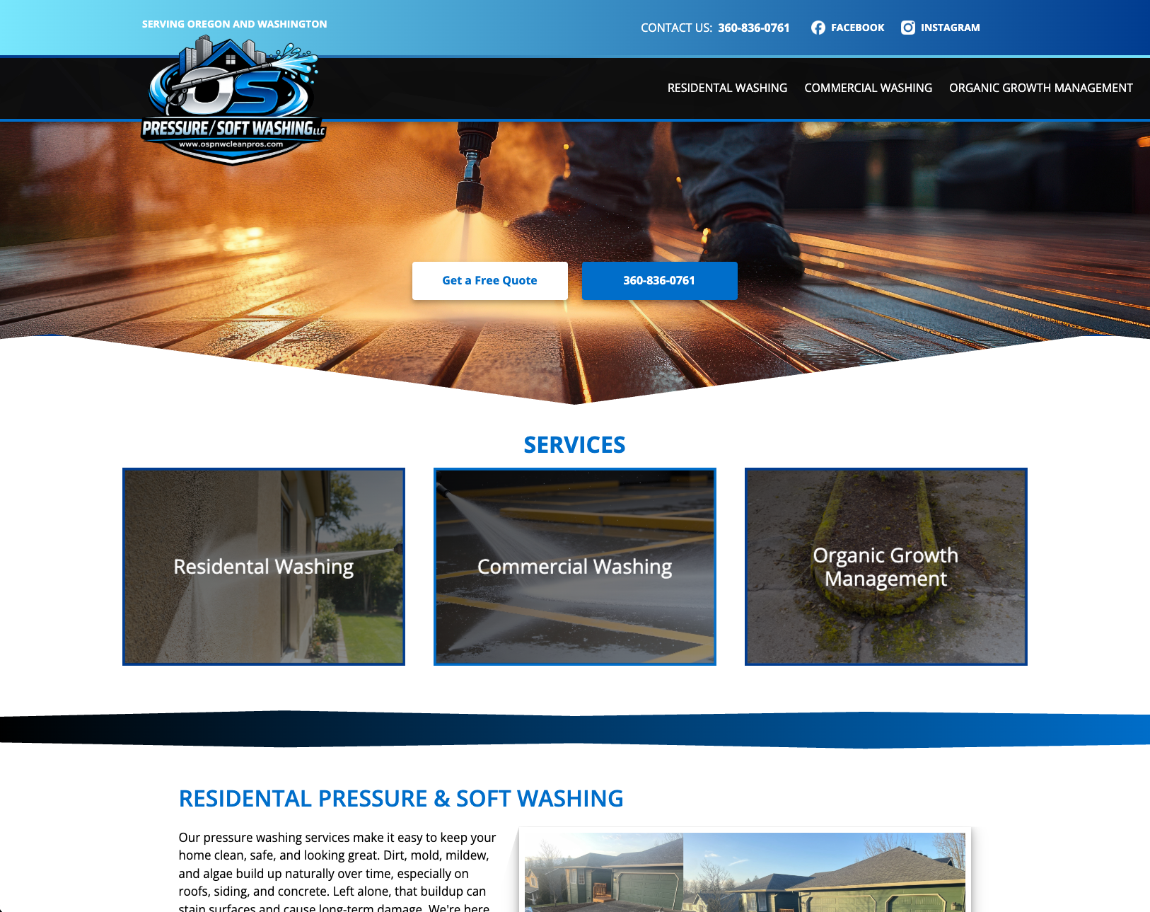 OS Power and Softwash pressure washing website homepage designed by LifeSpring Design