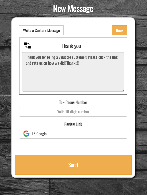 Reviewbox.io SMS review request message on a mobile phone